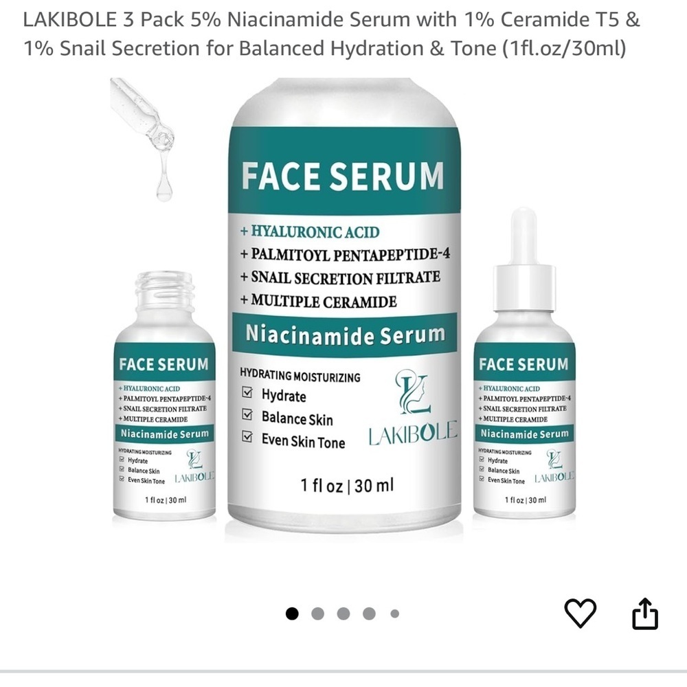 Lakibole 1 fl oz Niacinamide Serum with Hyaluronic Acid - Green and White. NIB!